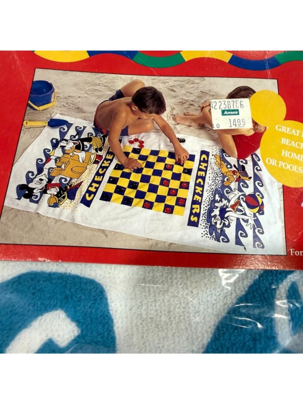 Mickey For Kids Checkers Game Beach Towel NEW Disney VTG 100% Cotton Terry - Picture 2 of 8